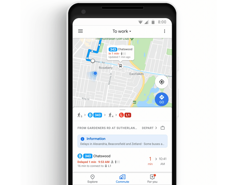画像の例ではバスの現在地が表示されている