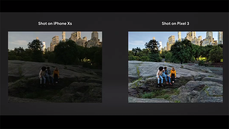 薄闇でのiPhone Xs(左)とPixel 3(右)での撮影結果