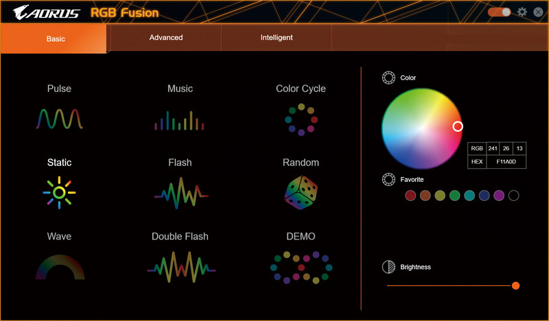 今回のプランでは、CPUクーラー、メモリ、ケースファンとロゴはGIGA-BYTEの発光制御ユーティリティ「RGB Fusion」で一括管理
