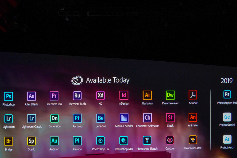 今回のMAXで正式に投入されたPremiere Rushに加えて、今後Photoshop CC for iPad、Project Gemini、Project Aeroが2019年に投入される