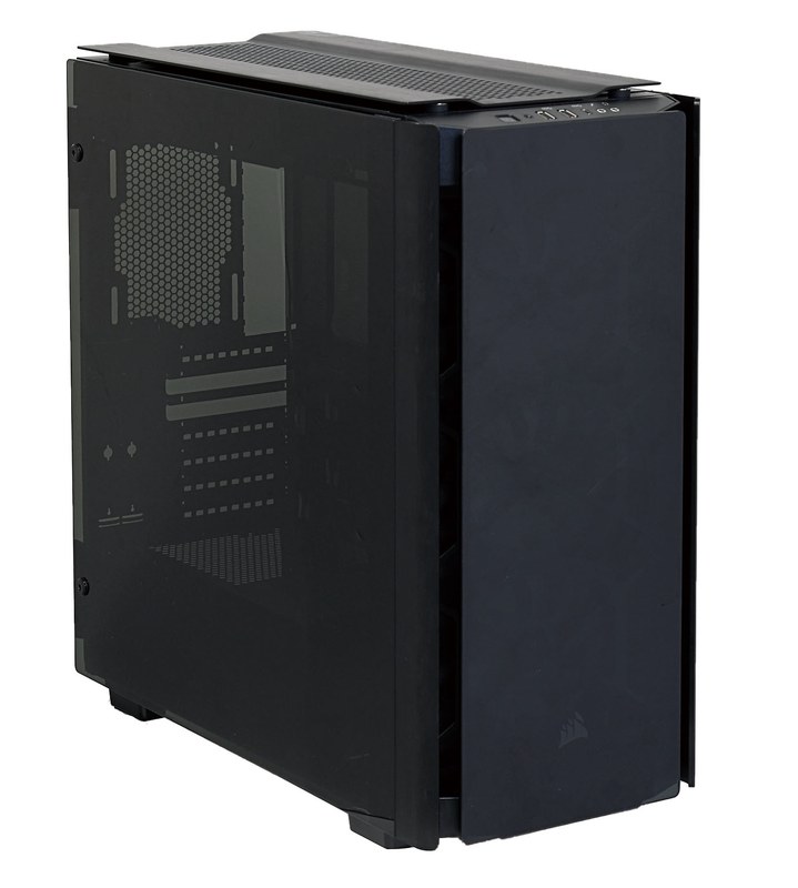 Corsair Components Obsidian 500D RGB SE。両側板やフロントパネルが強化ガラス製のATX対応PCケース。前面には、最大で36cmクラスの大型水冷ラジエータを組み込める