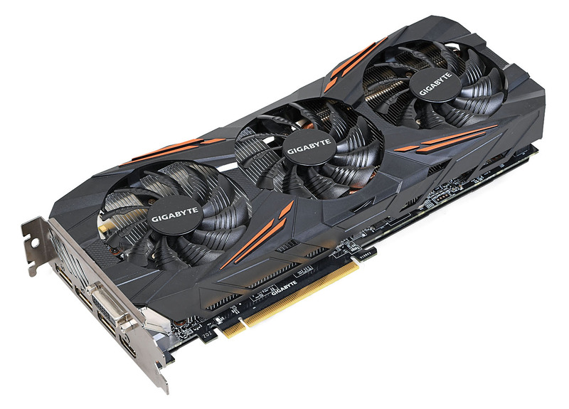 GIGA-BYTE TECHNOLOGY GeForce GTX 1070 G1 Gaming 8G(rev. 2.0)。GeForce GTX 1070を搭載するビデオカード。GPUクーラー部分にRGB対応LEDが組み込まれている