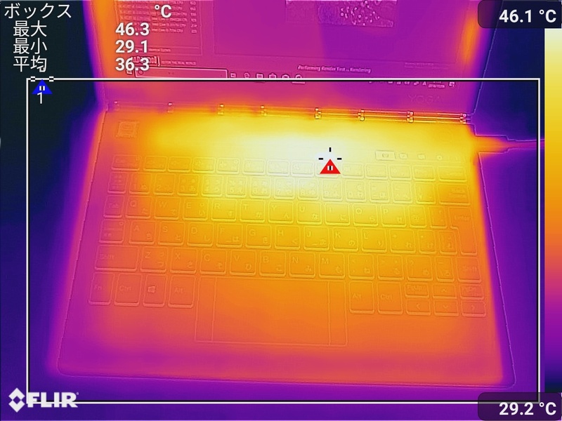 CINEBENCH R15のCPUを連続で5回実行したさいのキーボード面の最大温度は46.3℃