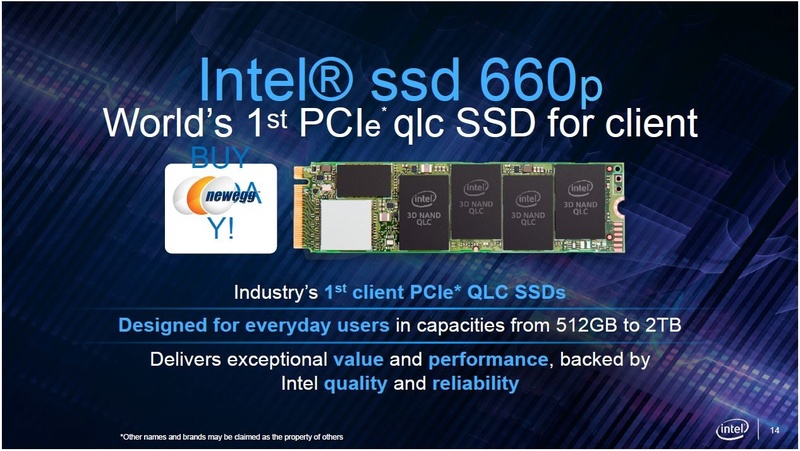Intelが2018年8月にイベント「Flash Memory Summit(FMS)」で発表したクライアント向けQLC SSD「660p」のスライド