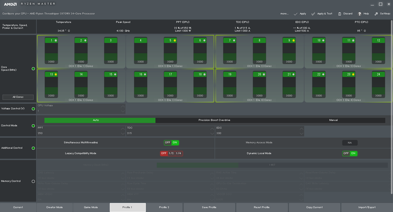 2970WXで起動したベータ版Ryzen Master 1.5。Additional Controlの項目に新機能「Dynamic Local Mode」が追加された。Dynamic Local Modeは標準でオンになっている