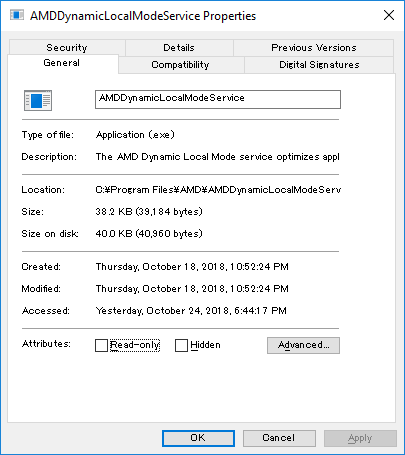 Dynamic Local Modeをオンにすると起動する「AMD Dynamic Local Mode Service」