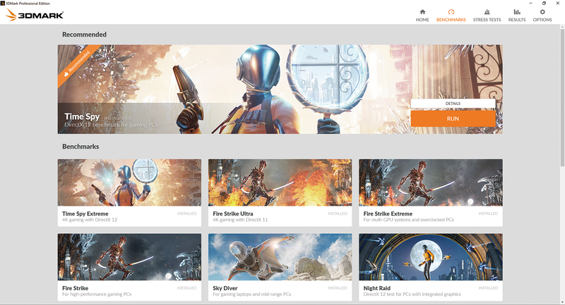 3DMark。3D性能測定を目的とした定番ベンチマークソフト。DirectX 11ベースのFire Strike、DirectX 12ベースのTime Spyなどが用意されている。CPU性能をチェックする項目もあるため、PCの総合的な性能も見られる