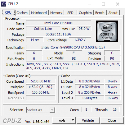 5.2GHz超えが楽勝ゾーンに。Core i9-9900K