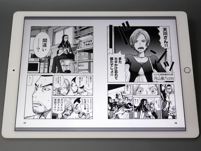 従来モデル(左)と比べた場合の本製品(右)の違いは、下部にホームインジケータが追加されただけだ。余白がグレーであることに違和感があるのはさておき、ページの表示サイズはまったく変わっていない