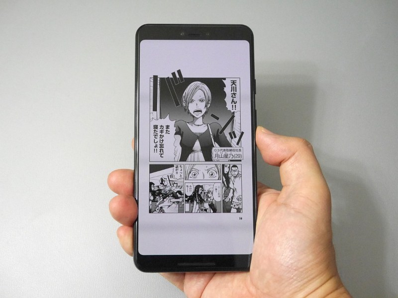 右手で持った状態。音量ボタンは親指で押すかたちになる