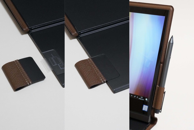 フィルムをはがすとペンループを本体に貼りつけられる