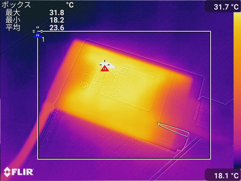 65W USB Type-C スリムACアダプターの最大温度は31.8℃