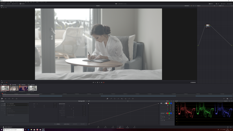 素材をCamera RAWの状態に戻したところ。階調も彩度も低い