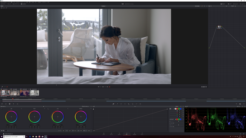もう一度スコープを見ながら、ホワイトバランスを調整。ここでは服やシーツの白がちゃんと白く見えるよう調整した。これで、自然で美しい絵に仕上がった