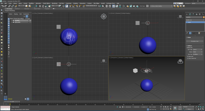 流体アイコンを選択したまま、右側の左から２番目のModify(修正)タブを選びSimulation View(シミュレーションビュー)をクリック。Simulation View(シミュレーションビュー)ダイアログウインドウが現れる