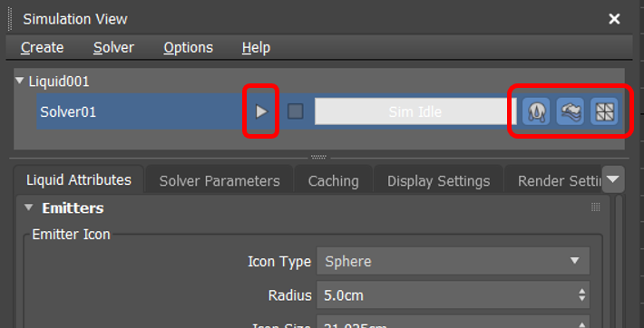 後は下図の赤枠ののボタンを3つともオンに設定。最後に再生ボタンのような「計算開始」ボタンをクリック