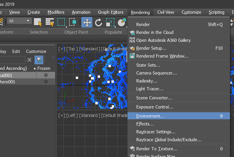 Rendering(レンダリング)メニューから Environment..(環境設定)を開く