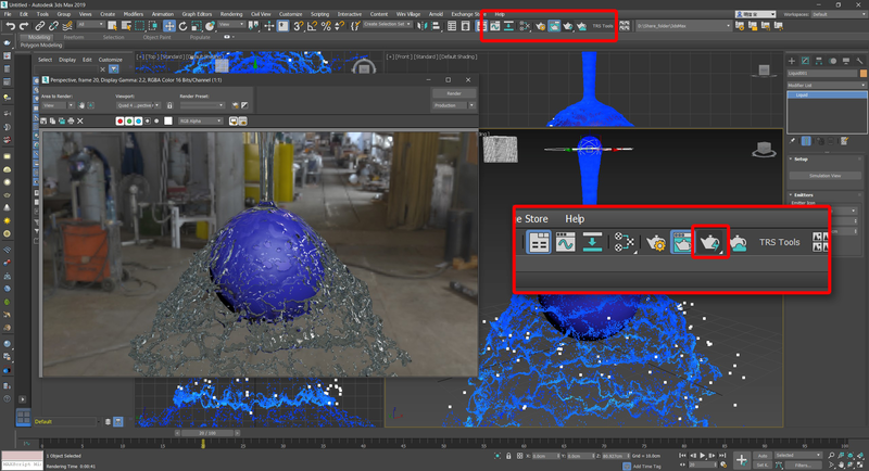 画面上部ツールバー内にあるレンダリングボタンをクリックしてレンダリング計算開始