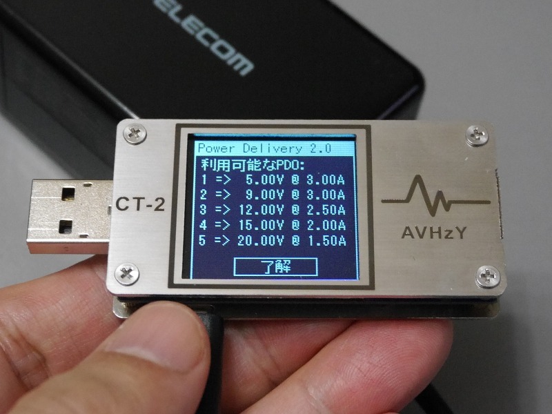 利用可能なPDO。最大30Wまで対応する。本体の表示とは同一だ