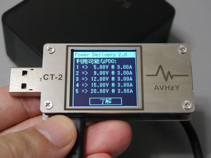 利用可能なPDO。最大60Wまで対応する。ちなみに「12V/3A」については、パッケージおよび説明書には記載がない
