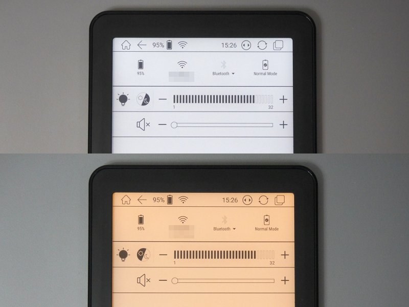 フロントライトは2色から切り替えられる。「BOOX Nova」は両者をミックスさせて白に近い色を作り出すことができたが、本製品は同時点灯はできない