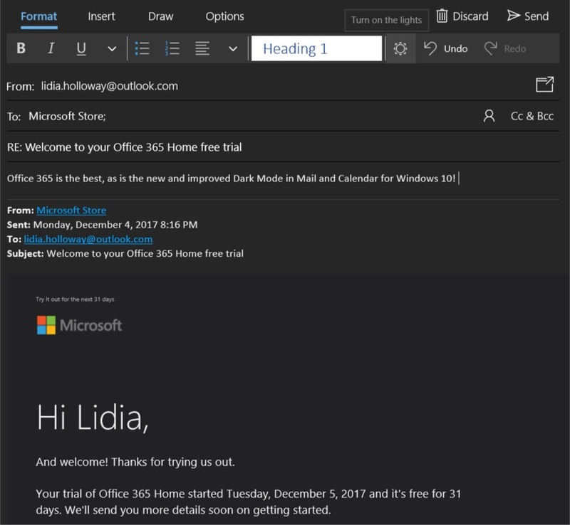 メールとカレンダーにおけるダークモードの適用範囲が広がった