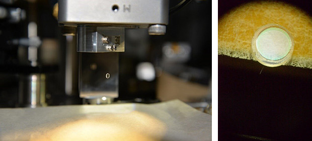 質量7mgの鏡は直径3mm、厚さは0.5mmのシグマ光機製