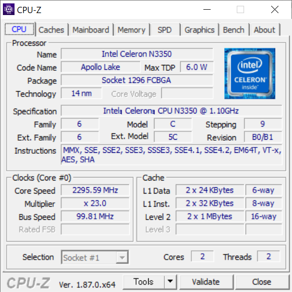 CPU-Zの実行結果