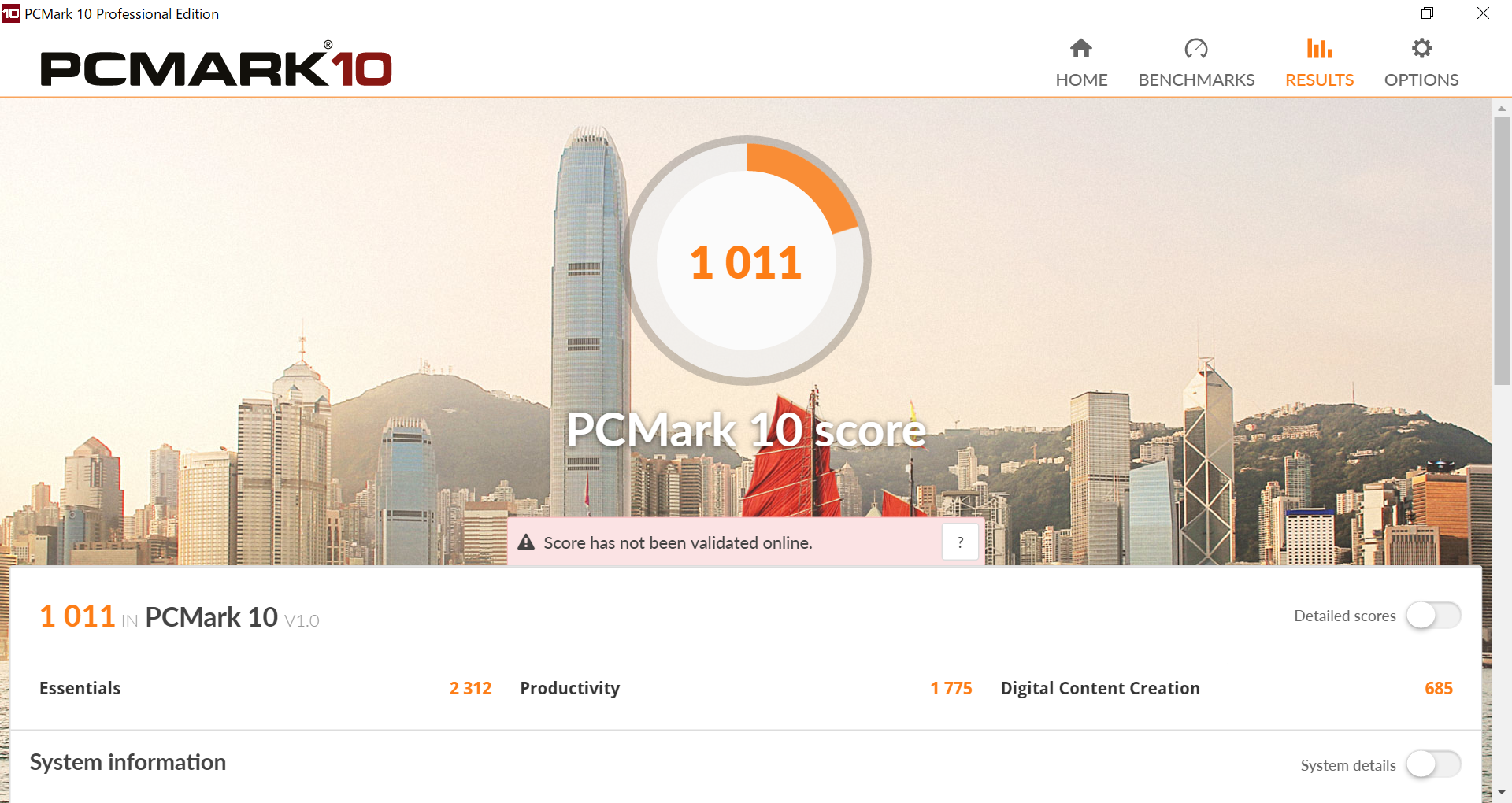 PCMark 10のスコアは1,011