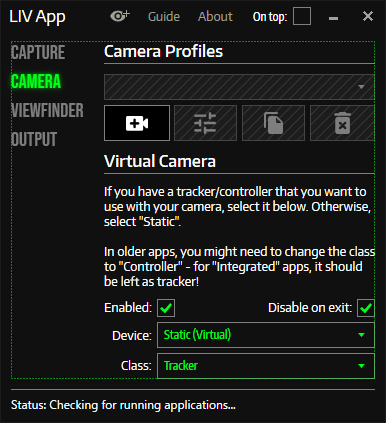 Launch Compositorから、LIV App Outputを起動。まずはカメラを追加する
