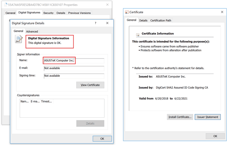 正式な証明書でデジタル署名されている不正な「ASUS Live Update Utility」インストーラ