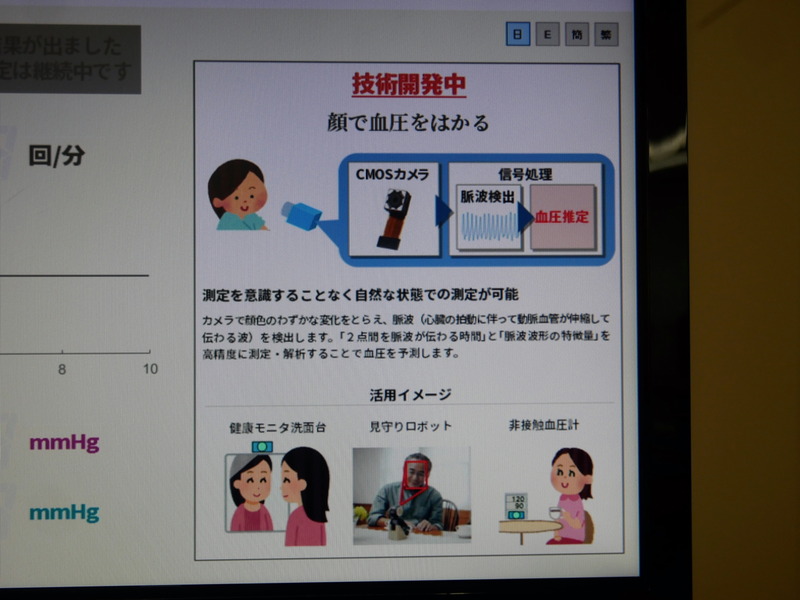 カメラの前に立つだけで血圧を計測できる非接触血圧ディスプレイ。AQUOSのカメラやロボホンのカメラを活用しても血圧が測れる