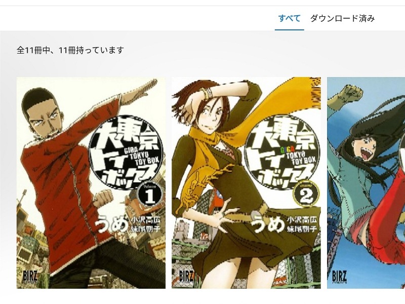 本製品における、Kindleアプリのライブラリ画面(のズームアップ)。サムネイルの画質がひと目見てわかるレベルで粗い