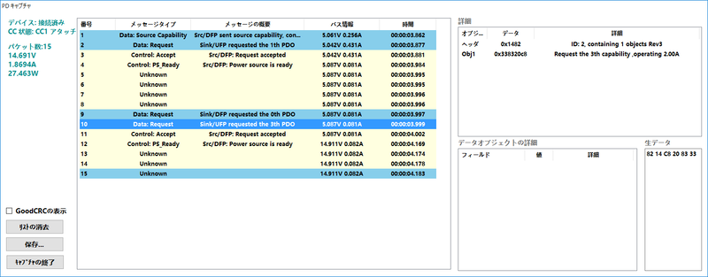 11インチiPad Proでは、いったん5V/3Aで接続が確立したのち、すぐに15V/2Aに切り替わって急速充電が開始される