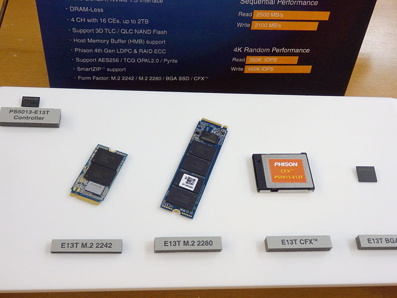 PS5013-E13Tはエントリー向けで、DRAMを省ける。これにより、M.2 2242フォームファクタでもNVMeを実現可能だ
