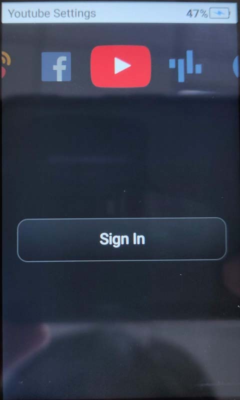 LIVEアプリにおけるYouTubeのサインイン画面