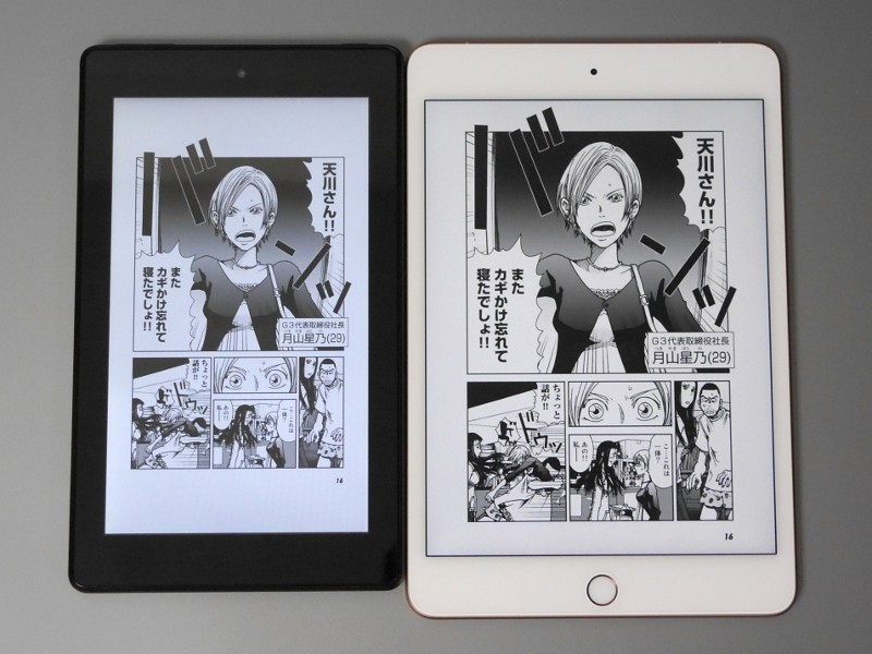 左が本製品、右がiPad mini(第5世代)。解像度の違いよりもむしろ画面サイズの差が目立つ