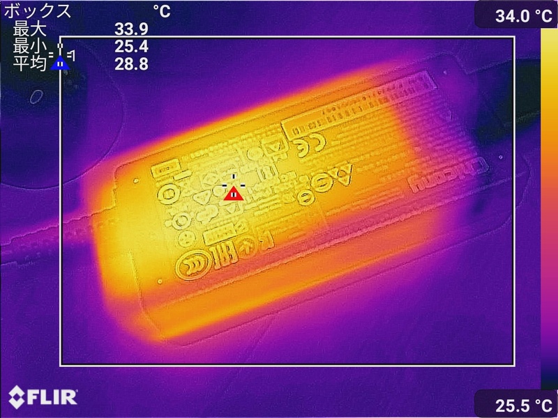 ACアダプタの最大温度は33.9℃
