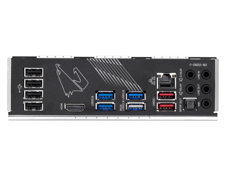 背面ポート部(X570 AORUS ELITE)