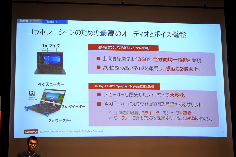 オンライン会議の需要増を受け、4スピーカーかつ4マイク仕様を実現している