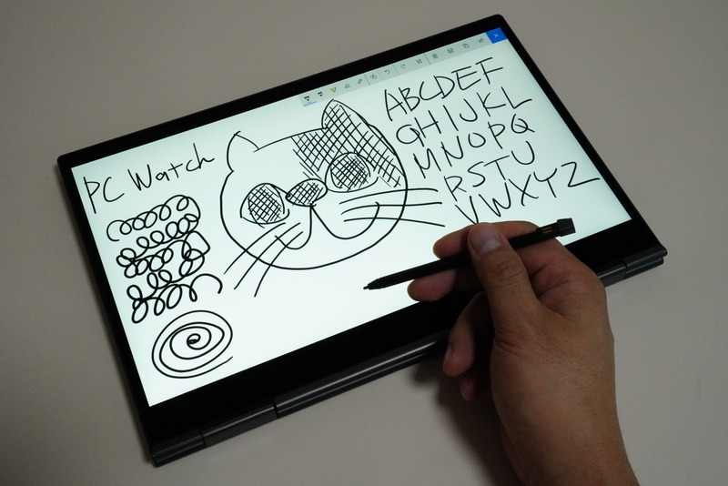 ThinkPad Pen Pro-6のペン先には適度な摩擦感があり、細かな文字やイラストも描きやすい。やわらかい2B鉛筆のような書き味だ