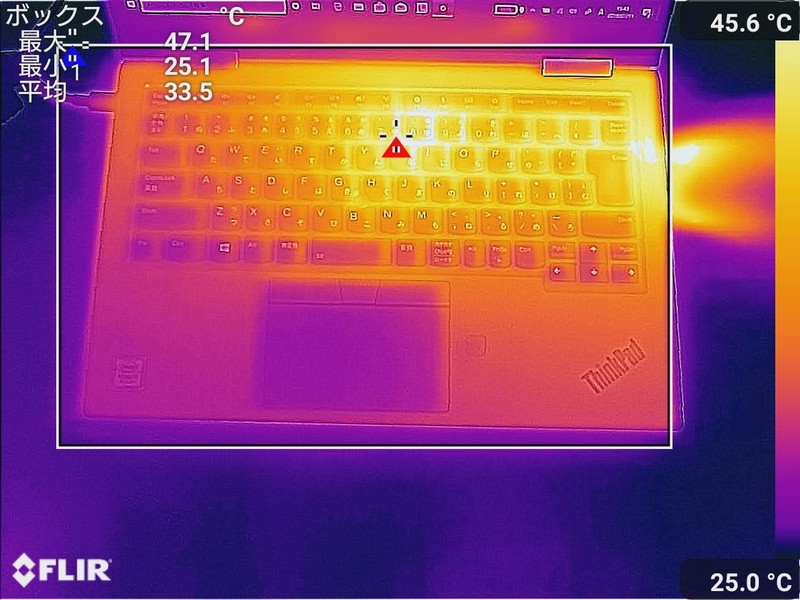 キーボード面の最大温度は47.1℃