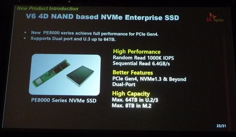 エンタープライズ向けNVMe SSDの概要。SK Hynixによるキーノート講演のスライドを撮影したもの