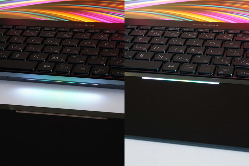 パームレストを装着しても、本体前面のLEDが透過して、その色を確認できる。ちなみにファンモードが「Turbo」のときはブルー、「自動」のときはホワイトに点灯する