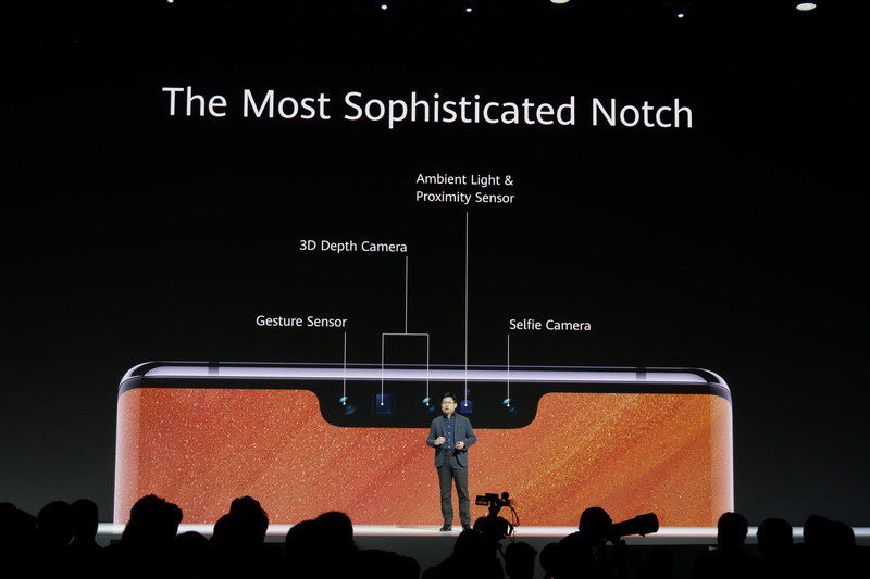 Mate 30 Proには、前面カメラ、3D顔認証にも利用する3D深度カメラ、ジェスチャーセンサーを搭載