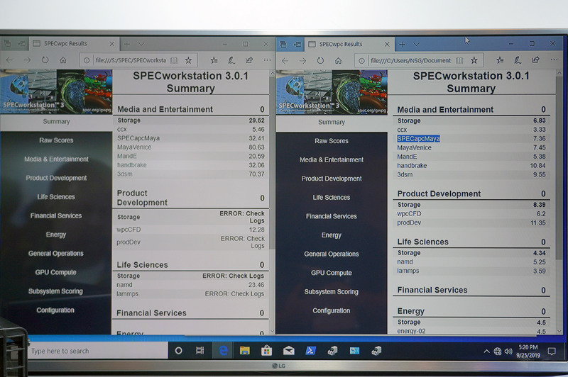 ベンチマーク結果、右がIntel SSD 760p、左がOptane DC Persistent Memory。たとえばSPECapcMayaの結果はIntel SSD 760pが7.36であるのに対して、DCPMは32.1と約4倍、MayaVienceに至ってはIntel SSD 760pは7.45であるのに、DCPMは80.36と10倍以上