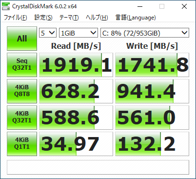 評価機に搭載されていたSSDはIntel SSD 660pの1TBモデル。最高速クラスではないが十分な速度を実現しつつ大容量でコストパフォーマンスに優れる