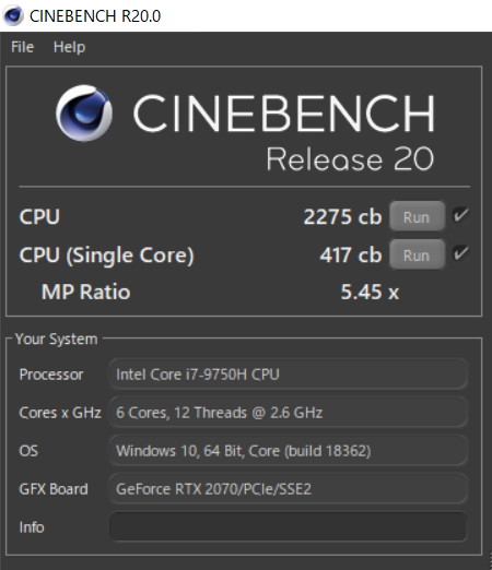 「CINEBENCN R20」のスコア