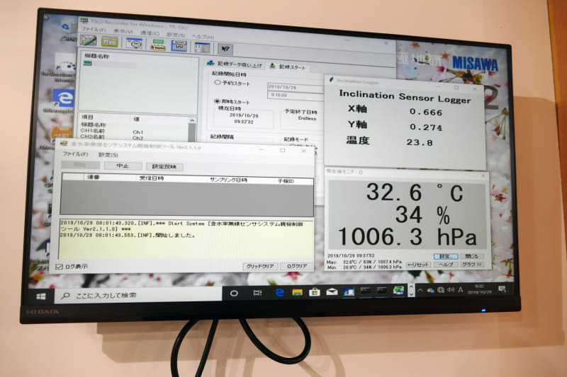温度・湿度や気圧などのほか、建物自体の傾きもセンシングされている
