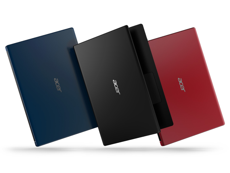 A315-34-F14Uシリーズ。左から順にインディゴブルー、チャコールブラック、ラヴァレッド